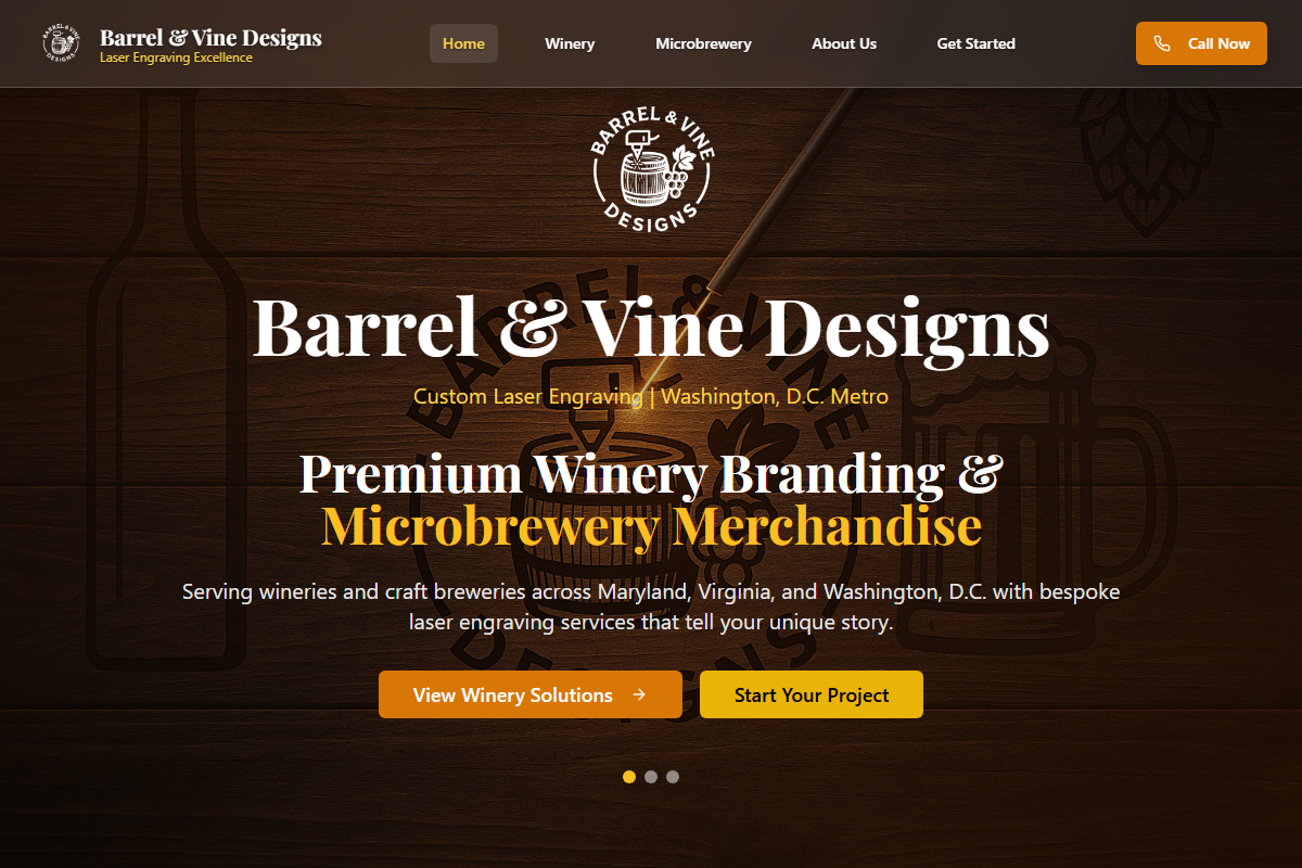 Barrel and Vine Designs website homepage