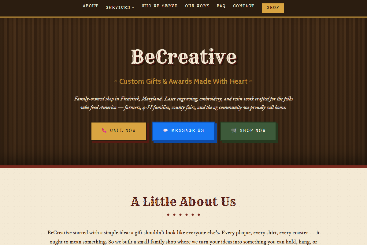 BeCreative website homepage