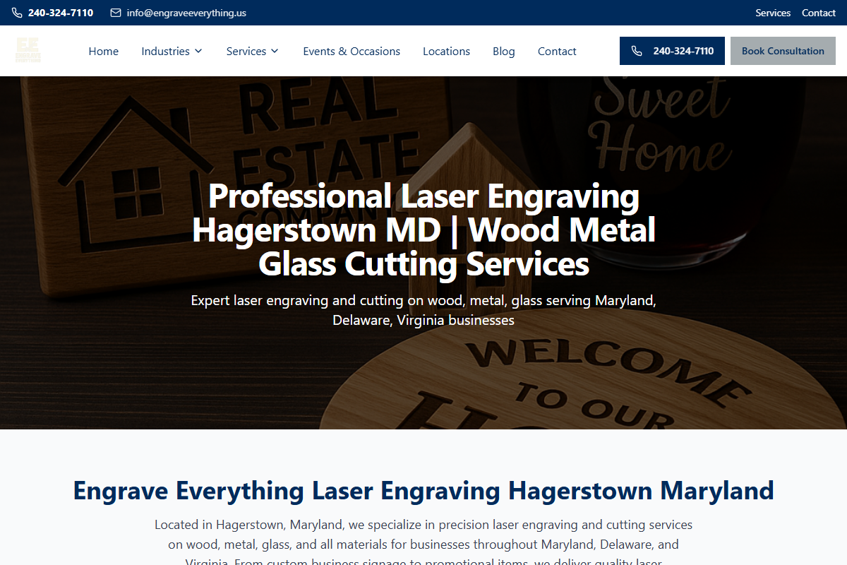 Engrave Everything website homepage